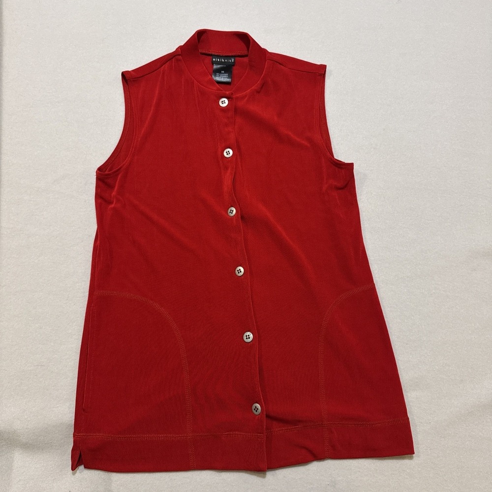 Citiknits Vest  Womens Sz  XS Red Slinky Travel Knit Liquid Tunic Stretch Pocket